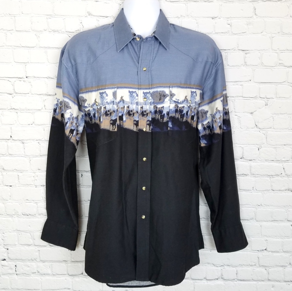 Roper Graphic Western Pearl Snap Shirt, Size L